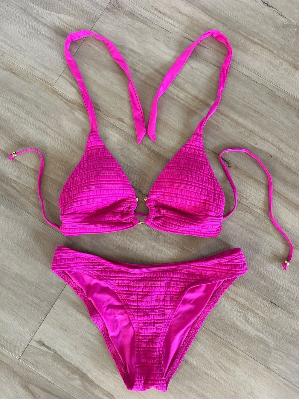 Hot Pink Textured Triangle Bikini Set